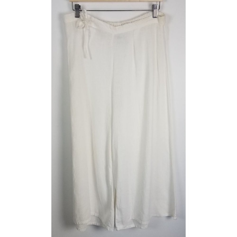 Flax Women's Sz. S Off White 100% Linen Pull On Wide Leg High Rise Crop Pants